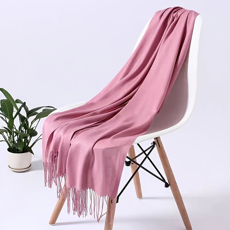 Women's Tassel Long Scarf - Lightweight All-Season Polyester Shawl & Air-Conditioning Wrap