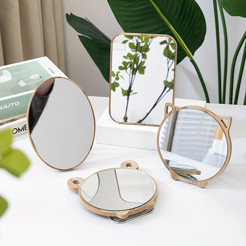 Elegant Rotatable HD Makeup Mirror - Adjustable Iron Frame Polished Glass Vanity Mirror No Battery, Cartoon Theme