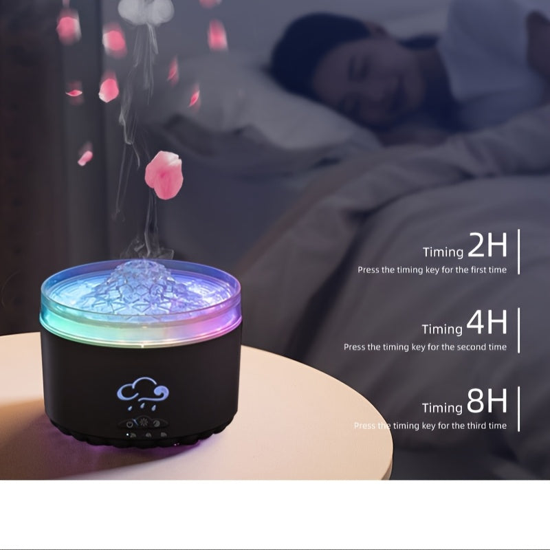 Volcano-Shaped Aromatherapy Diffuser — Colorful LED Jellyfish Design, 300 mL/h Mist, Remote & USB-Powered for Bedroom Office Living Room
