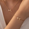 Minimalist Heart & Letter Necklace and Bracelet Set - Two-Piece Women's Everyday Jewelry