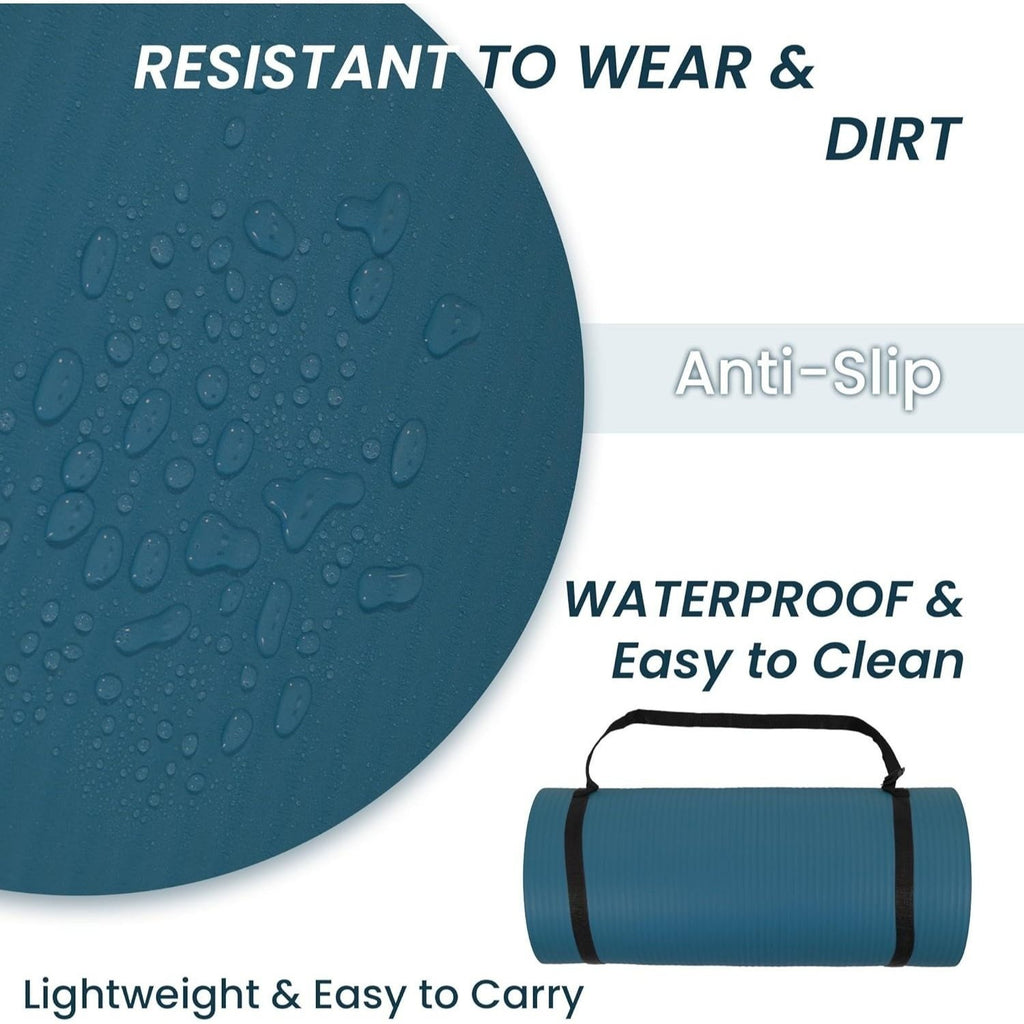 BalanceFrom 1" (25 mm) Extra Thick Yoga Mat - 71 in x 24 in (180 x 61 cm) High-Density Non-Slip Pilates & Exercise Mat with Carry Strap