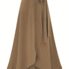 Plus Size Cotton Midi Skirt — High-Waist Slit with Side Knot, Slight Stretch, Machine-Washable