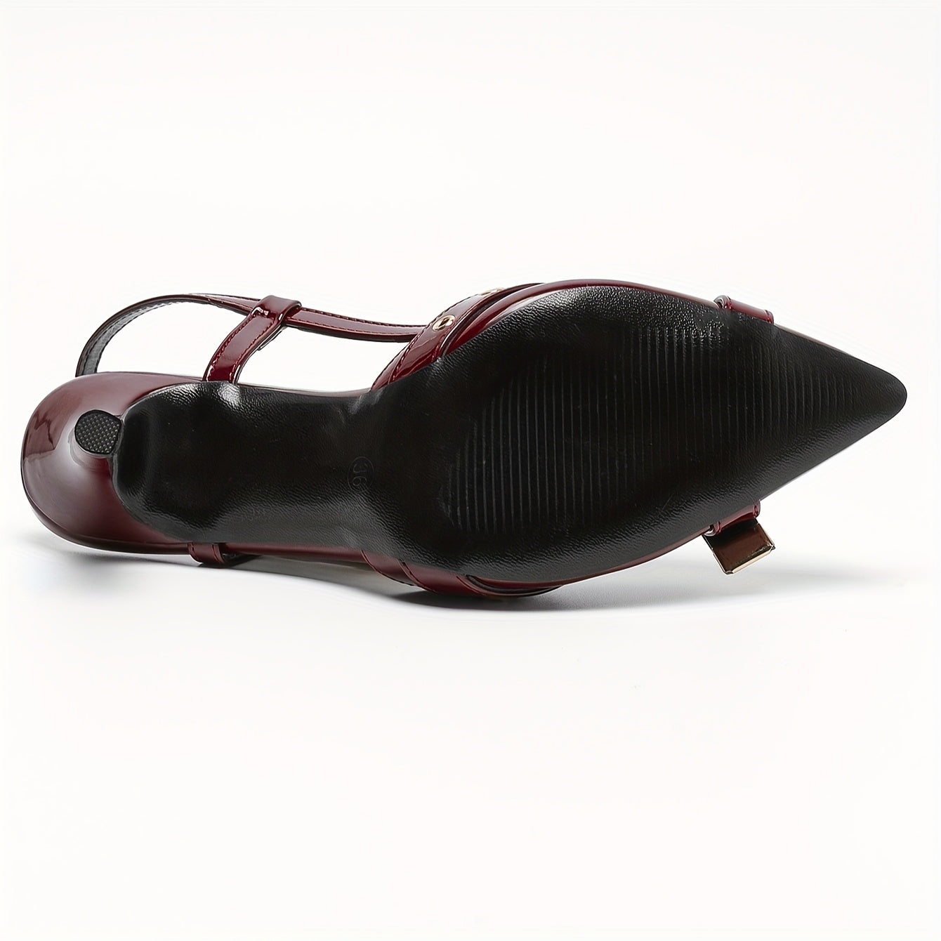 Women's Red Pointed-Toe Stiletto Pumps with Gold Buckle Cross Ankle Strap