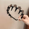 Women's Rhinestone Flower Headband – High Ponytail Organizer & Face Wash Clip, Sparkling Black & Clear Beads Hairpin for Prom, Weddings & Daily Wear