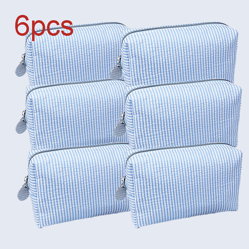 6/10/15-Pack Minimalist Embroidered Canvas Cosmetic Bag Set – Striped Travel Organizer Zipper Pouches for Wedding Favors & Gifts