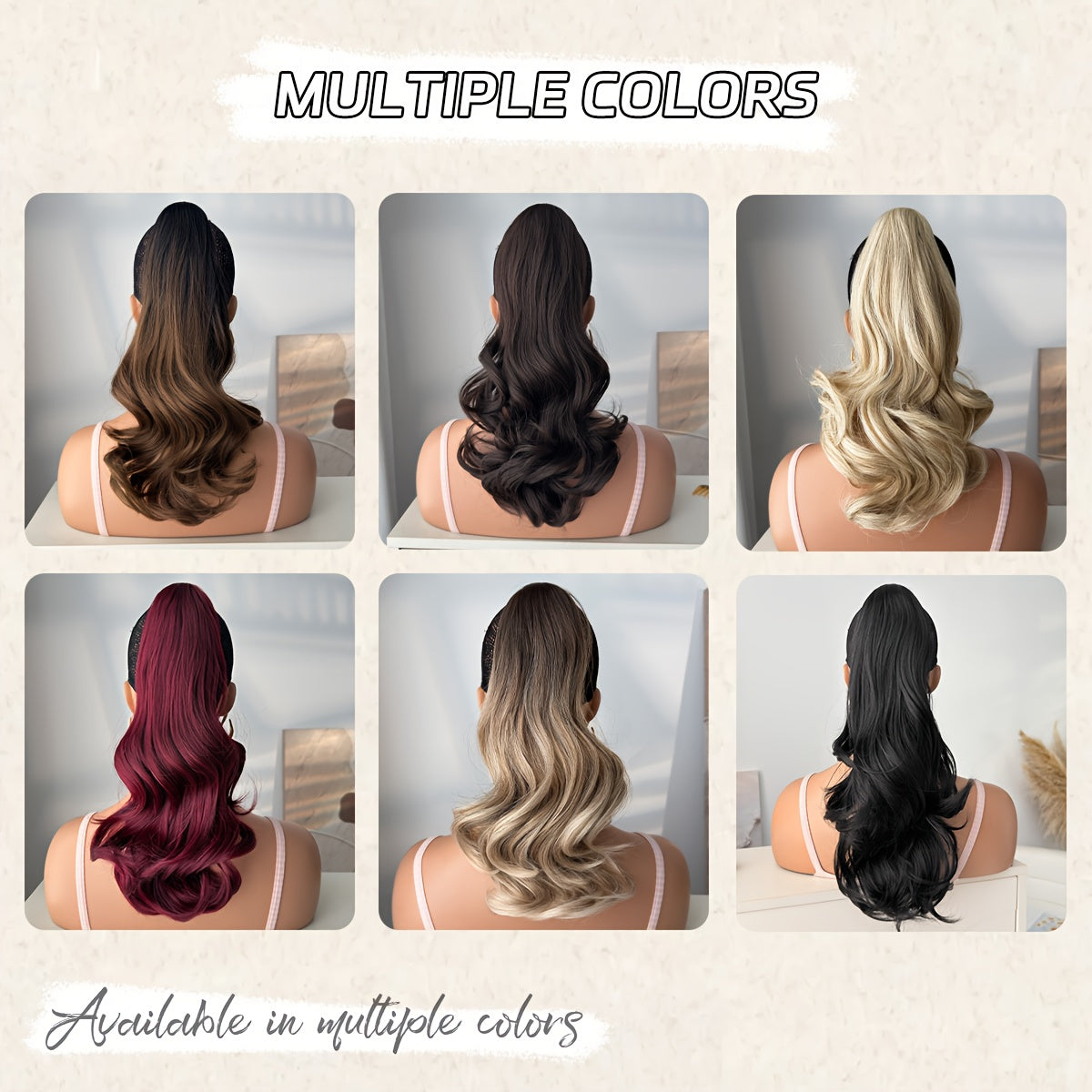 YUSULAXI 16 in (40 cm) Deep Wave Clip-In Ponytail Extension - Heat-Resistant Synthetic Hairpiece in Natural Brown, Black, Dark Brown, Red, Burgundy, Golden Ombre