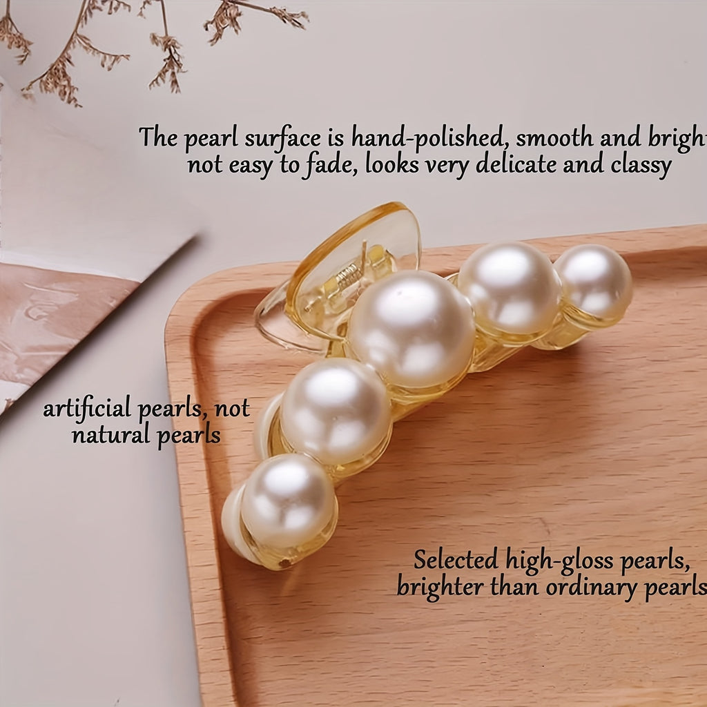 4-Pack Elegant Pearl Hair Clips for Women – Medium Strong-Grip Plastic Hairpins