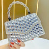 Gold Rhinestone Crossbody Evening Bag with Detachable Strap and Magnetic Closure - Wedding Party Clutch