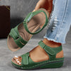 Women's Beige Wedge Sandals - Open Toe Platform Strappy Sandals with Adjustable Ankle Strap, Perforated Breathable Design