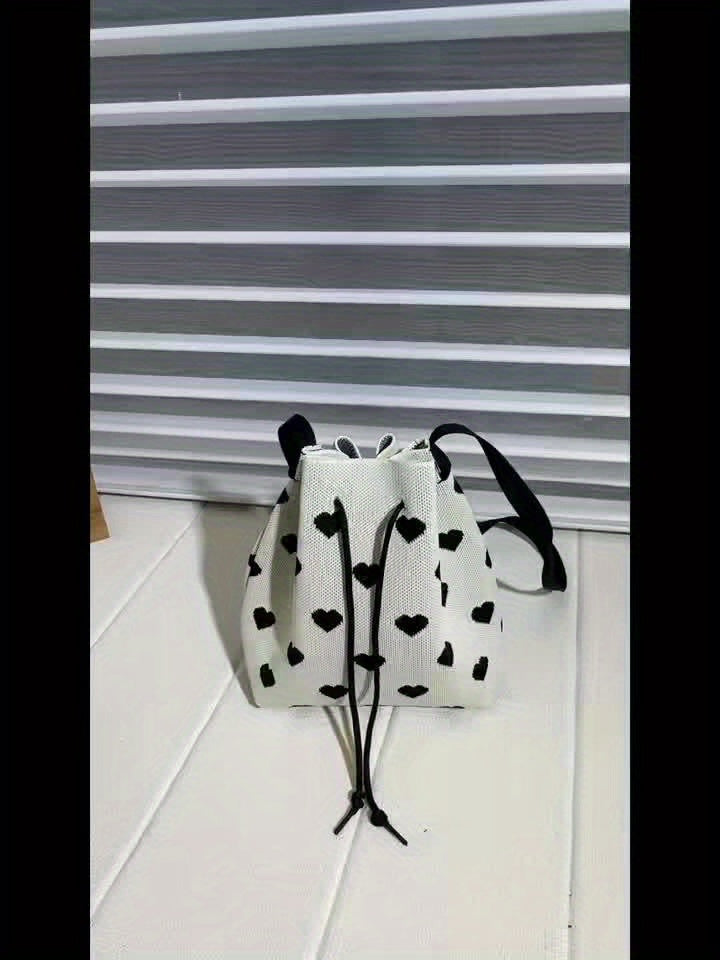 Heart Pattern Drawstring Bucket Bag for Women - Classic All-Match Handbag