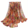 Vintage Paisley Ombre Scarf – Long 180 x 70 cm (70.85 x 27.5 in) Polyester Shawl for Women, Brown-to-Blue Geometric Floral Print
