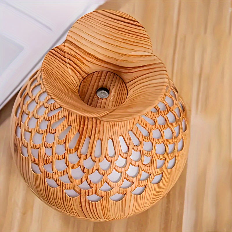 USB-Powered Wood Grain Flower Humidifier & Desk Lamp — Essential Oil Diffuser for Home & Office