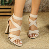 Women's Black & Beige Ankle-Strap Open-Toe High Heel Sandals – Chunky Cone Wedge, Breathable Fabric Upper, Cushioned Insole