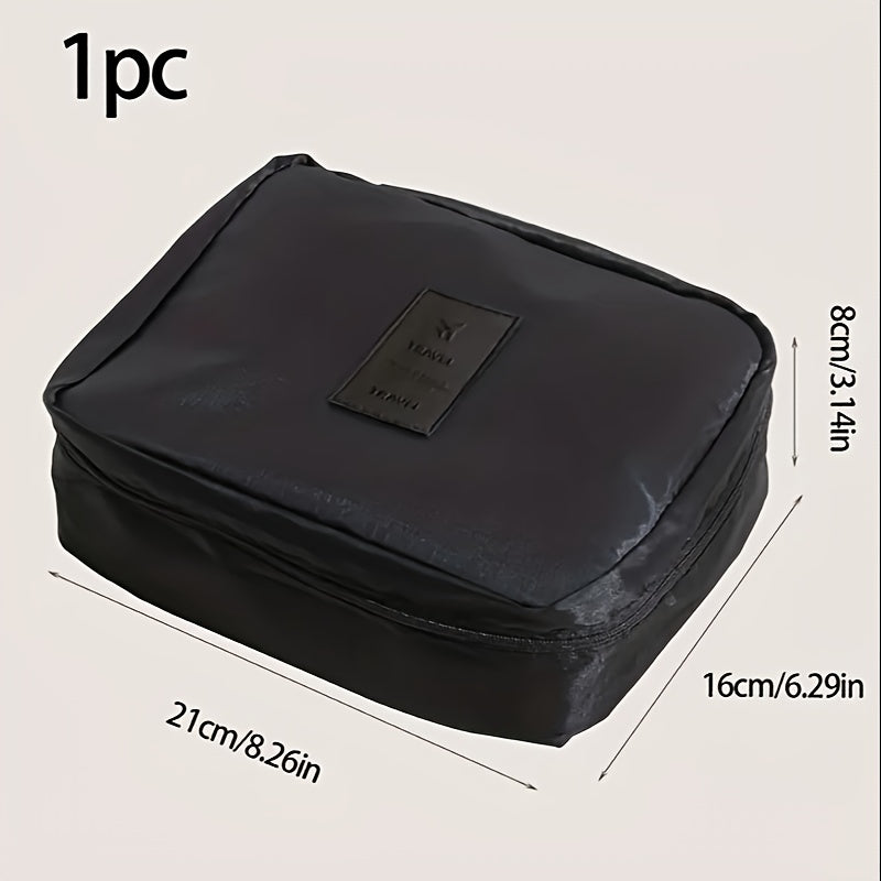 Large Capacity Travel Makeup Bag — Black Nylon Multi-Compartment Cosmetic & Toiletry Organizer for Women