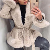 Thickened Waist-Defining PU Leather Coat – Women's Slim V-Neck Long Sleeve Jacket with Pockets, Tummy Control Outerwear