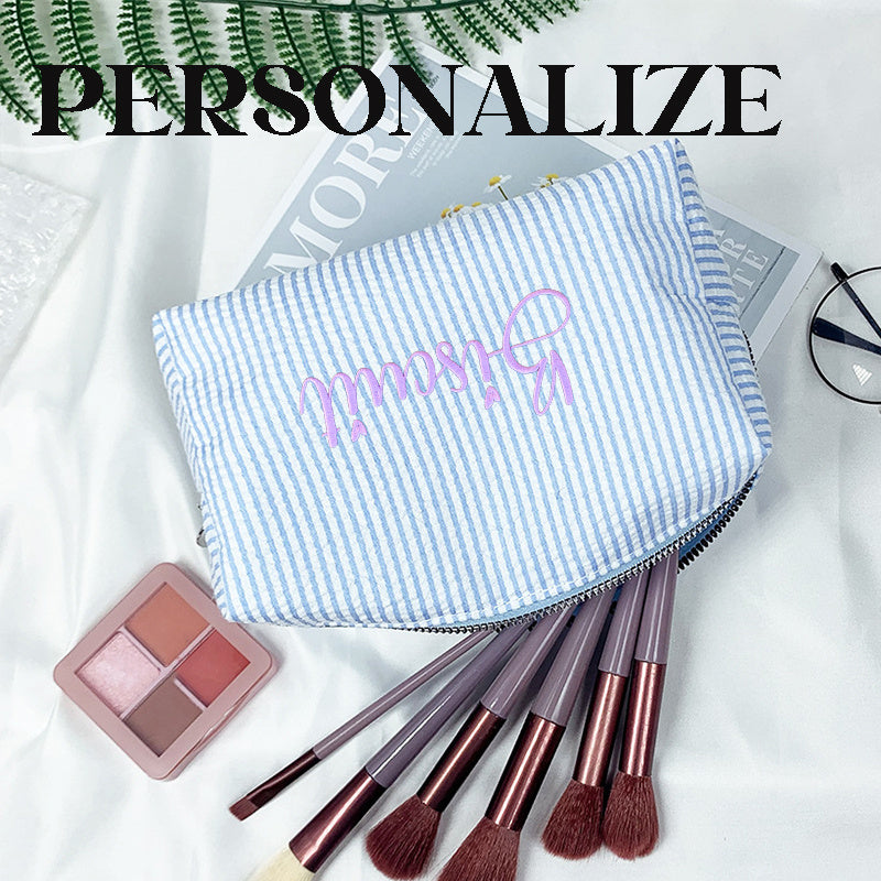 6/10/15-Pack Minimalist Embroidered Canvas Cosmetic Bag Set – Striped Travel Organizer Zipper Pouches for Wedding Favors & Gifts