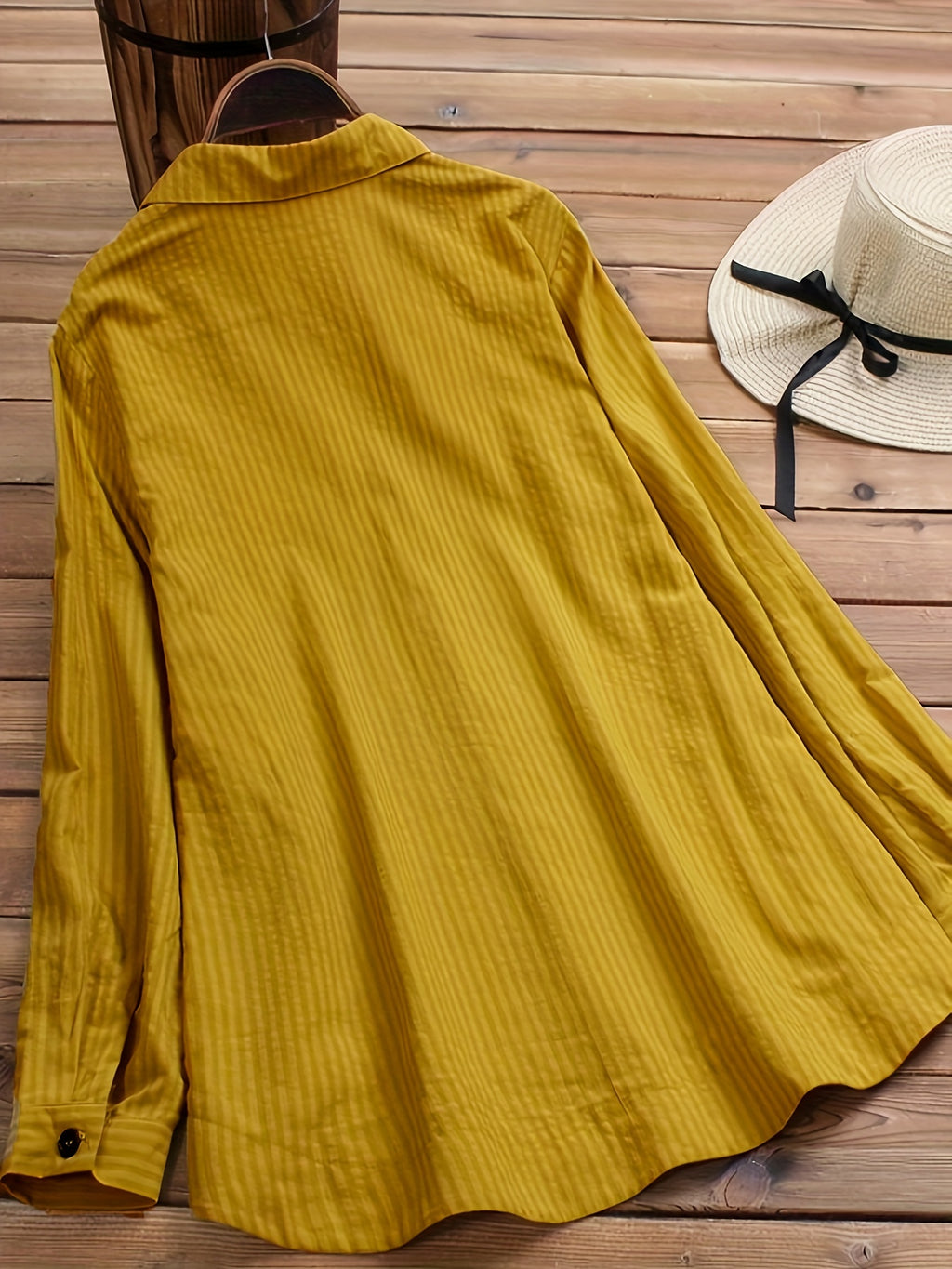 Women's Striped Boho Side-Button Blouse — Lapel Collar Roll-Up Sleeve Casual Shirt