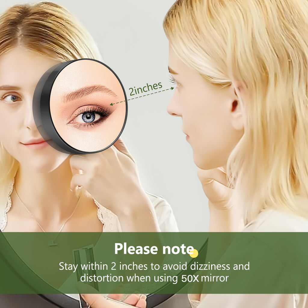 50x Magnifying Suction Cup Makeup Mirror - Battery-Free Compact Vanity Mirror for Makeup, Skincare, Contact Lens & Hair Removal