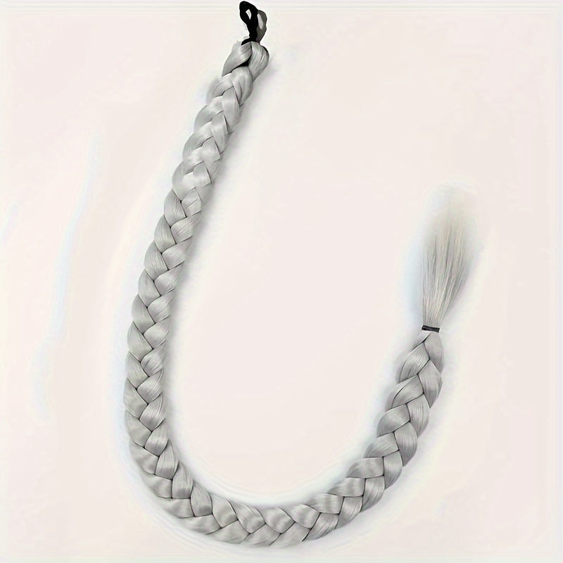 Box Braided Long Ponytail Extension for Women – Synthetic High-Temp Fiber with Elastic Hair Tie
