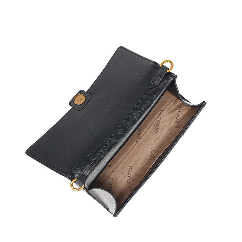 Waxed Leather Baguette Underarm Bag for Women - Elegant Zipper Wristlet Crossbody Messenger