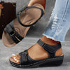 Women's Beige Wedge Sandals - Open Toe Platform Strappy Sandals with Adjustable Ankle Strap, Perforated Breathable Design