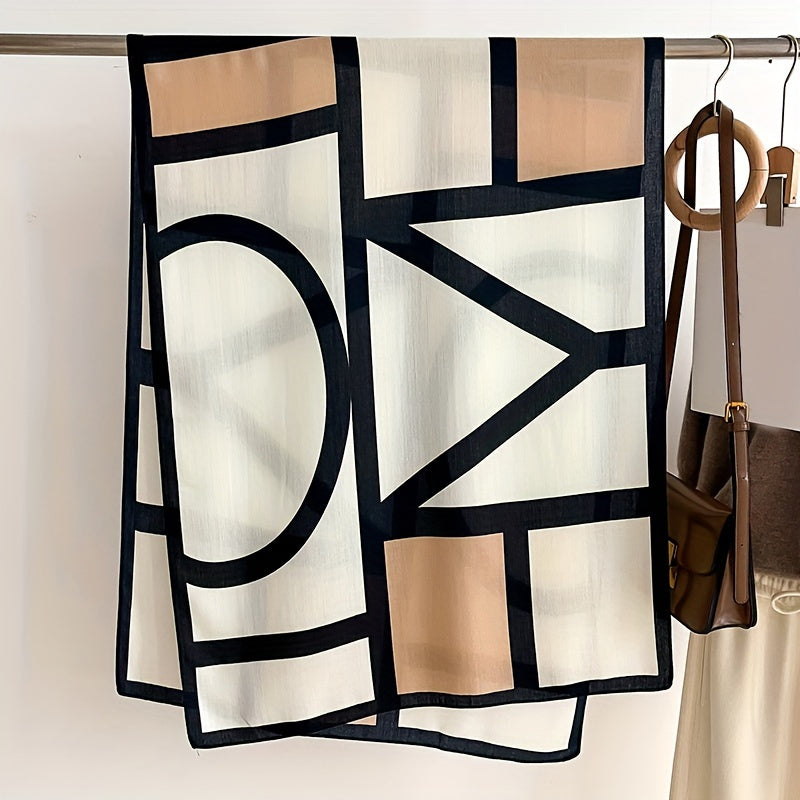 Breathable Polyester Scarf for Women, Windproof Sunscreen Travel Wrap with Contrast Color Print