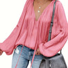 Women's Red V-Neck Long Sleeve Blouse — Elegant Office & Party Top, Machine Washable
