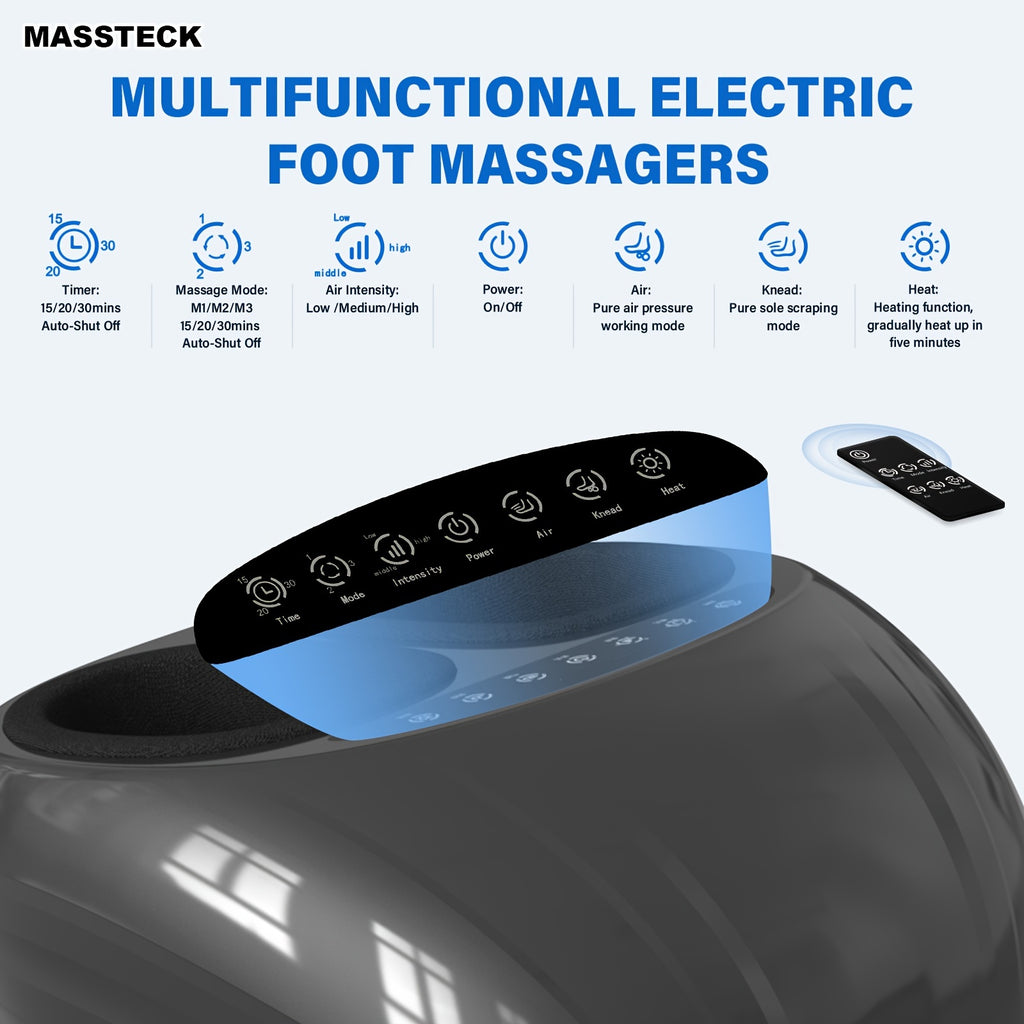 MASSTECK Shiatsu Foot Massager with Soothing Heat & Deep Kneading — Fits Up to US Men’s Size 12 | Home & Office Foot Massager for Pain Relief & Relaxation