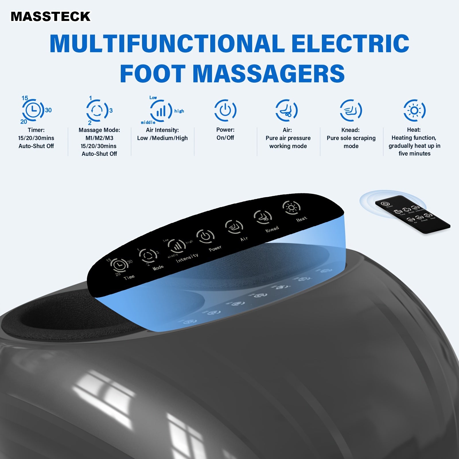 MASSTECK Shiatsu Foot Massager with Soothing Heat & Deep Kneading — Fits Up to US Men’s Size 12 | Home & Office Foot Massager for Pain Relief & Relaxation