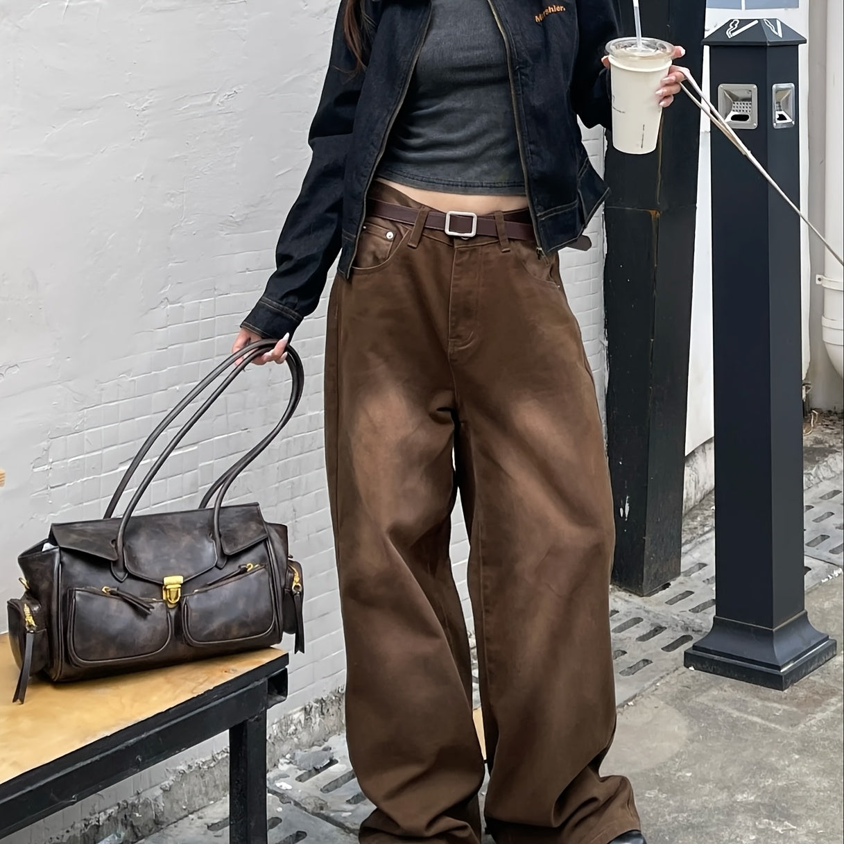 Y2K Vintage Baguette Bag for Women – Multi-Pocket PU Shoulder Bag with Detachable Strap & Kiss Lock (Black/Dark Brown)