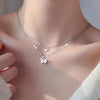 Bohemian Double-Layer Necklace with Rhinestone Butterfly Pendant, Dainty Layered Chain Minimalist Everyday Jewelry for Women