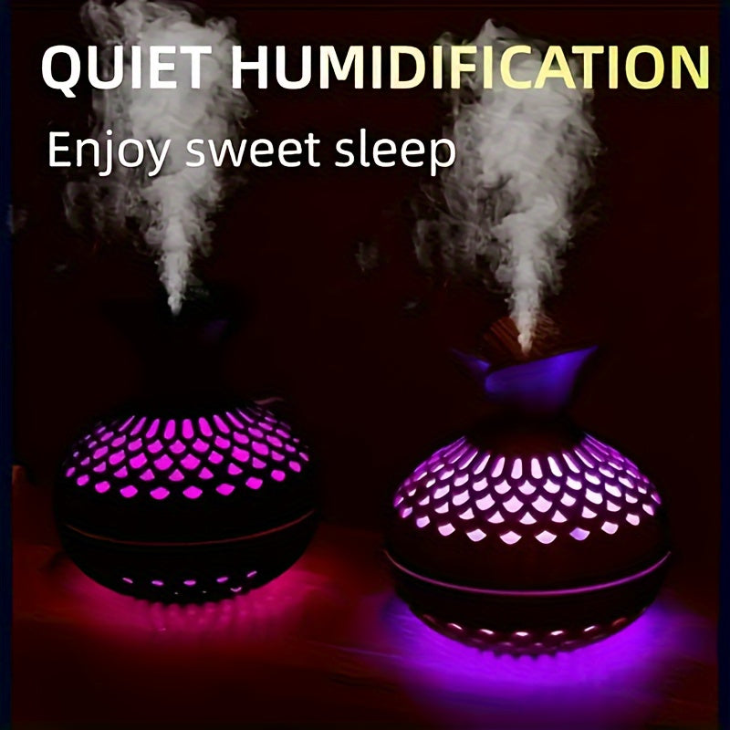 USB-Powered Wood Grain Flower Humidifier & Desk Lamp — Essential Oil Diffuser for Home & Office