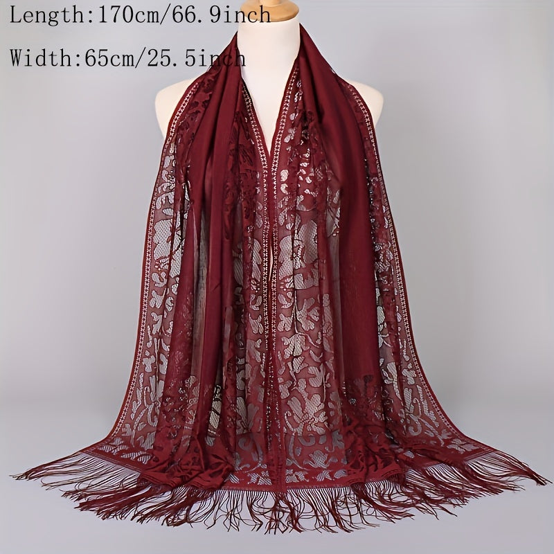 Floral Lace Tassel Scarf Shawl for Women - Bridal Mesh Fringe Wrap for Wedding & Evening