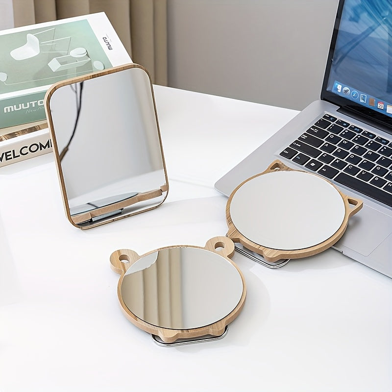 Elegant Rotatable HD Makeup Mirror - Adjustable Iron Frame Polished Glass Vanity Mirror No Battery, Cartoon Theme