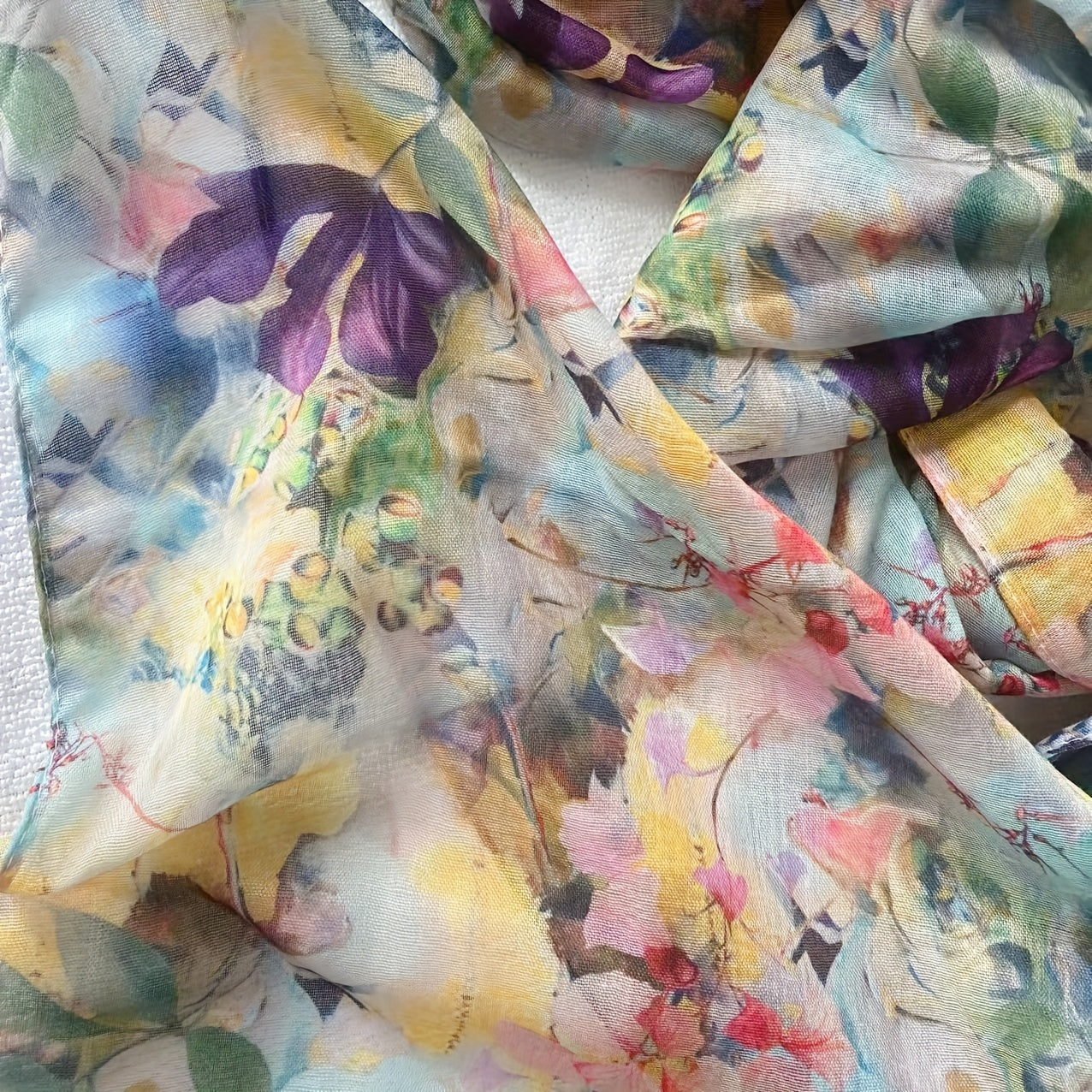 Bohemian Floral Sheer Scarf for Women, Lightweight Polyester Bali Yarn Shawl, Handwash or Dry Clean