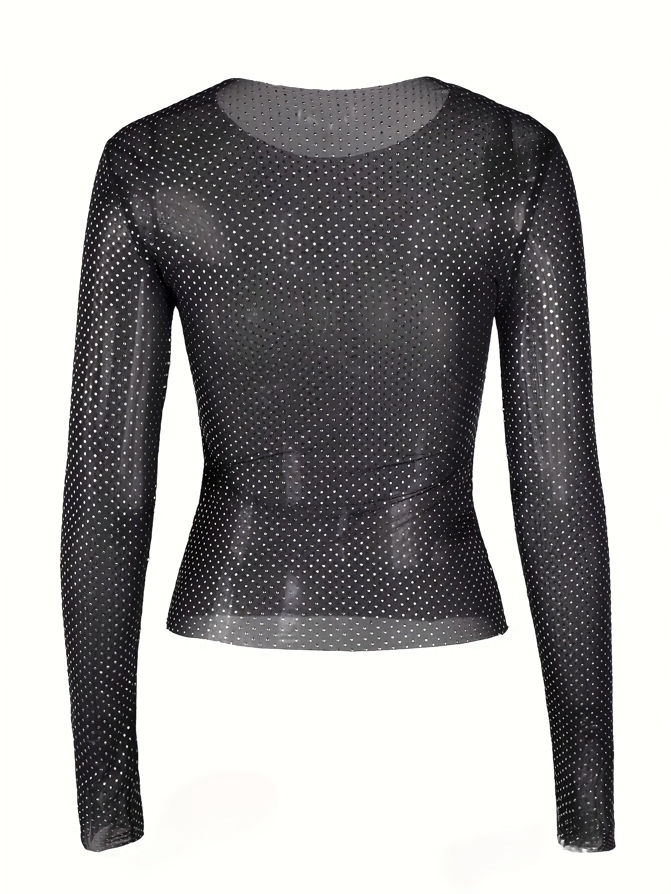 Women's Semi-Sheer Mesh Long Sleeve Slim Fit Crew Neck Top - Stretchy Breathable Blouse for Spring Summer Fall
