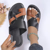 Women's Toe Loop Flat Slides Colorblock Slip-On Summer Beach Casual Sandals