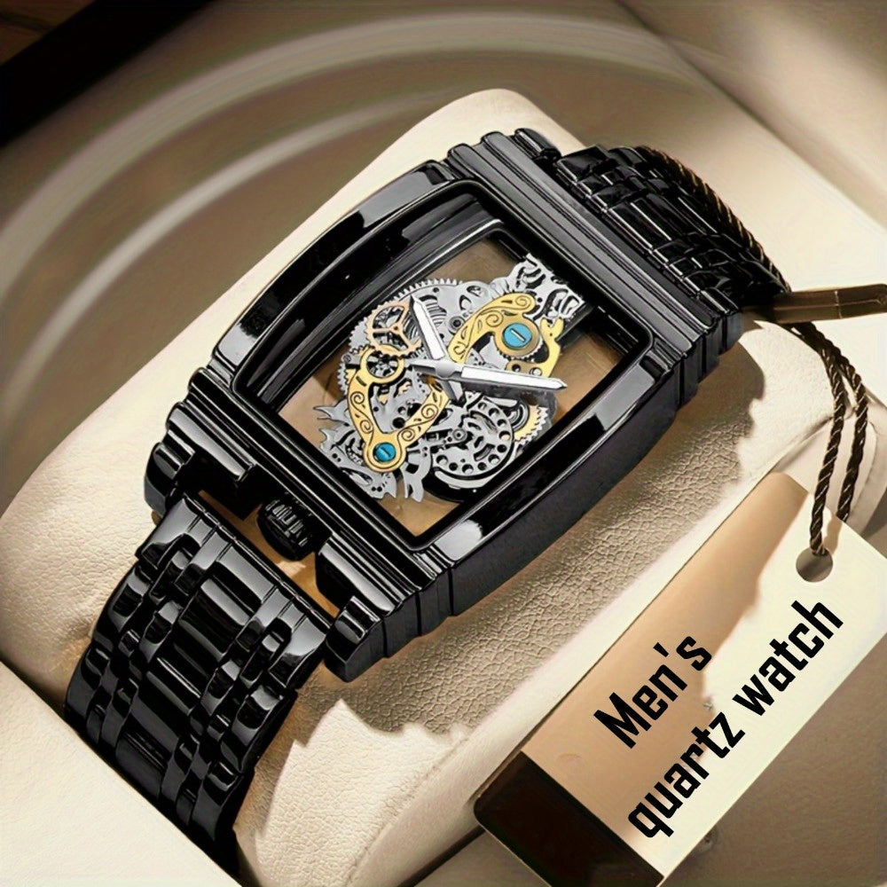 Vintage Gear-Inspired Hollow Skeleton Tourbillon Mechanical Watch – Luminous Night Light, Alloy Case & Strap, Unisex