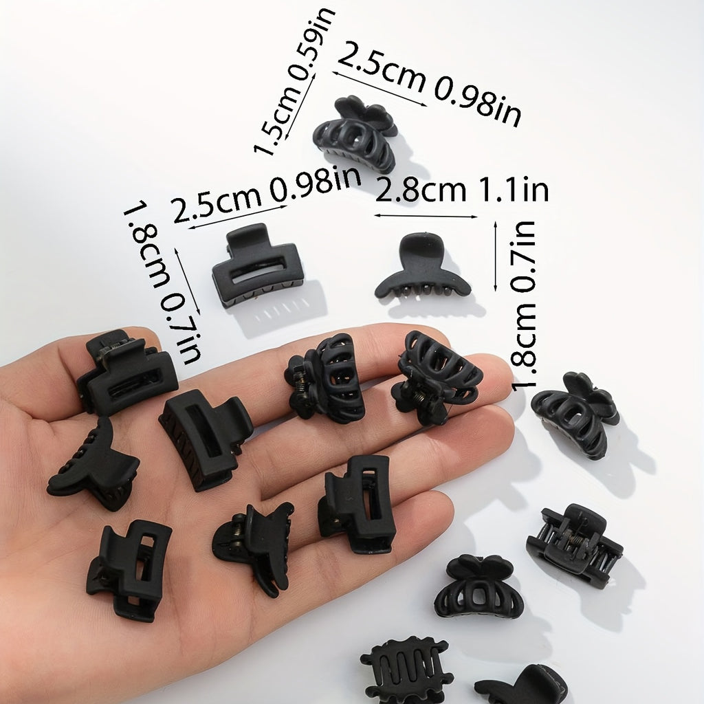 18-Pack Mini Black Frosted Square Hair Claws – Rubber Grip Small Hair Clips for Women