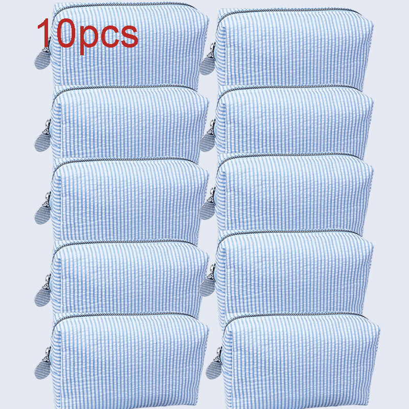 6/10/15-Pack Minimalist Embroidered Canvas Cosmetic Bag Set – Striped Travel Organizer Zipper Pouches for Wedding Favors & Gifts