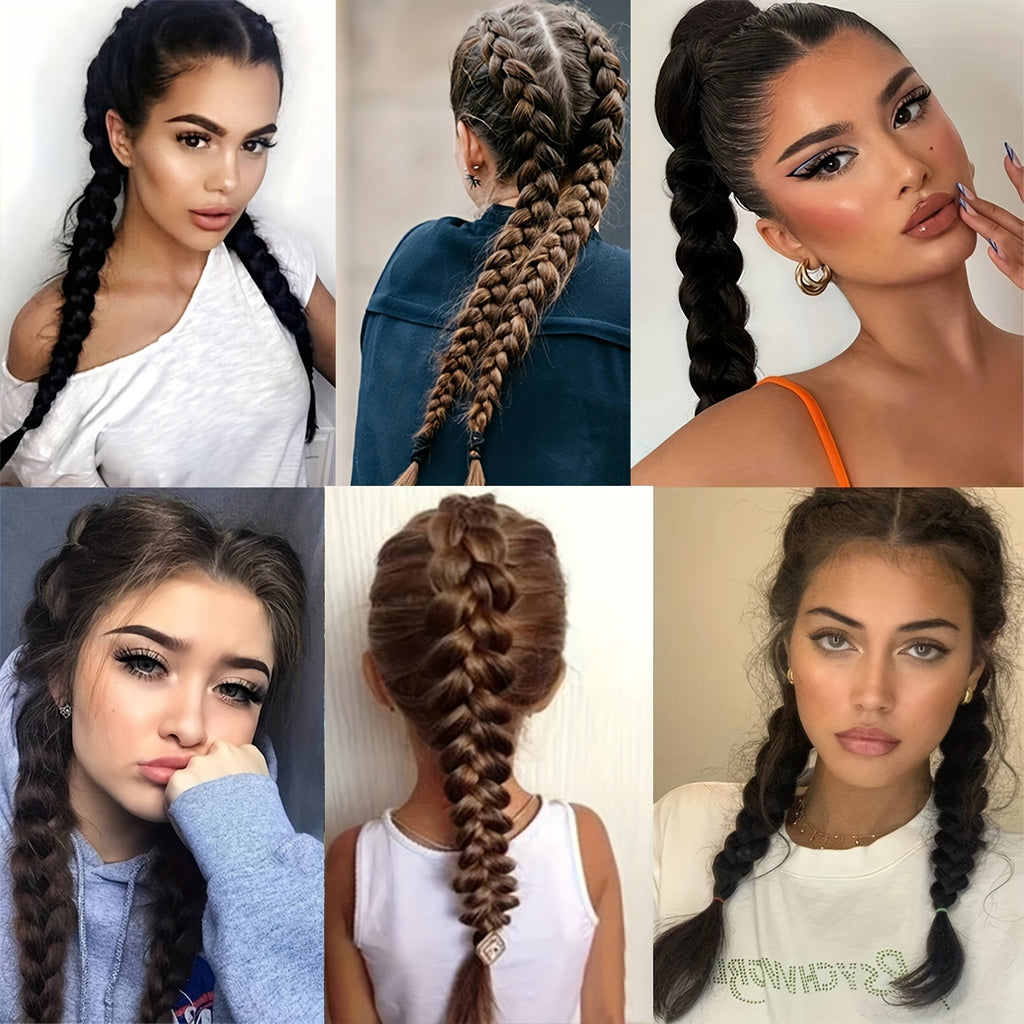 Long Braided Ponytail Extension with Elastic Tie - Heat-Resistant Synthetic Hair for Women, Wrap-Around Ponytail for Daily & Party