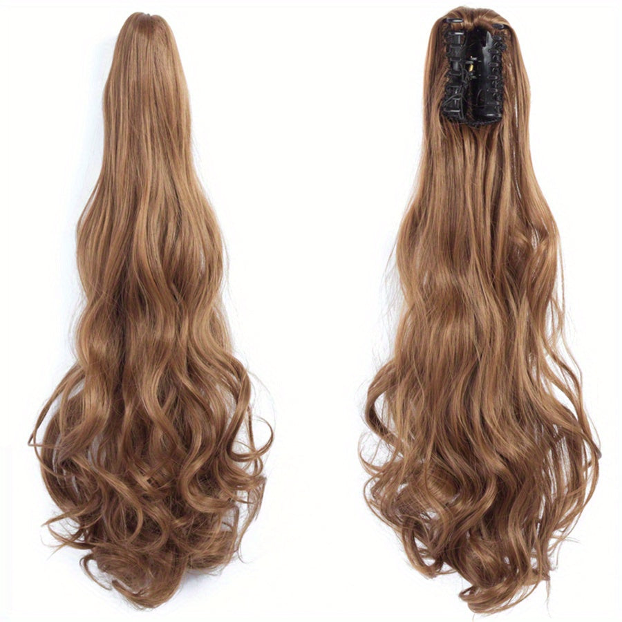 22-Inch (56 cm) Long Wavy Clip-In Ponytail Extension — Synthetic Claw Clip Hair Piece for Women