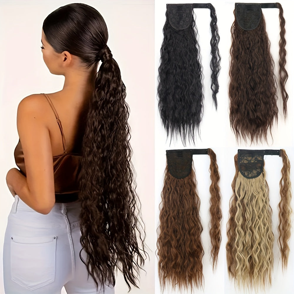 Curly Wave Clip-In Hair Extensions 22-34 in (56-86 cm) - High-Temperature Synthetic Fiber, Wrap Curls, Instant Volume, Non-Slip Breathable Net
