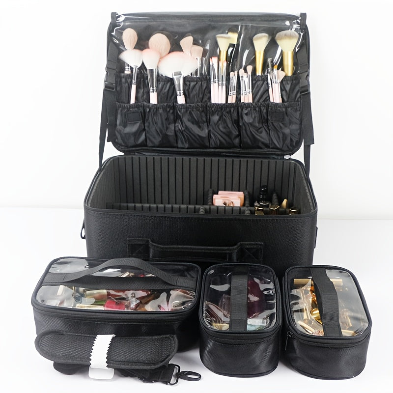 Professional Makeup & Nail Polish Organizer Case with Shoulder Strap - Heavy-Duty Portable Travel Cosmetic Box with Multiple Compartments