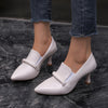Women's Black Mary Jane Pointed-Toe Pumps, 8 cm (3.15 in) Mid Heel, Non-Slip PU Sole