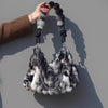 Tie-Dye Plush Crossbody Bag for Women – Large Capacity Shoulder Bag with Adjustable Detachable Strap & Zip Closure