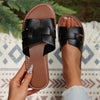 Women's Large-Size Open-Toe Hollow Flat Slip-On Sandals Comfortable Casual Beach & Outdoor Shoes