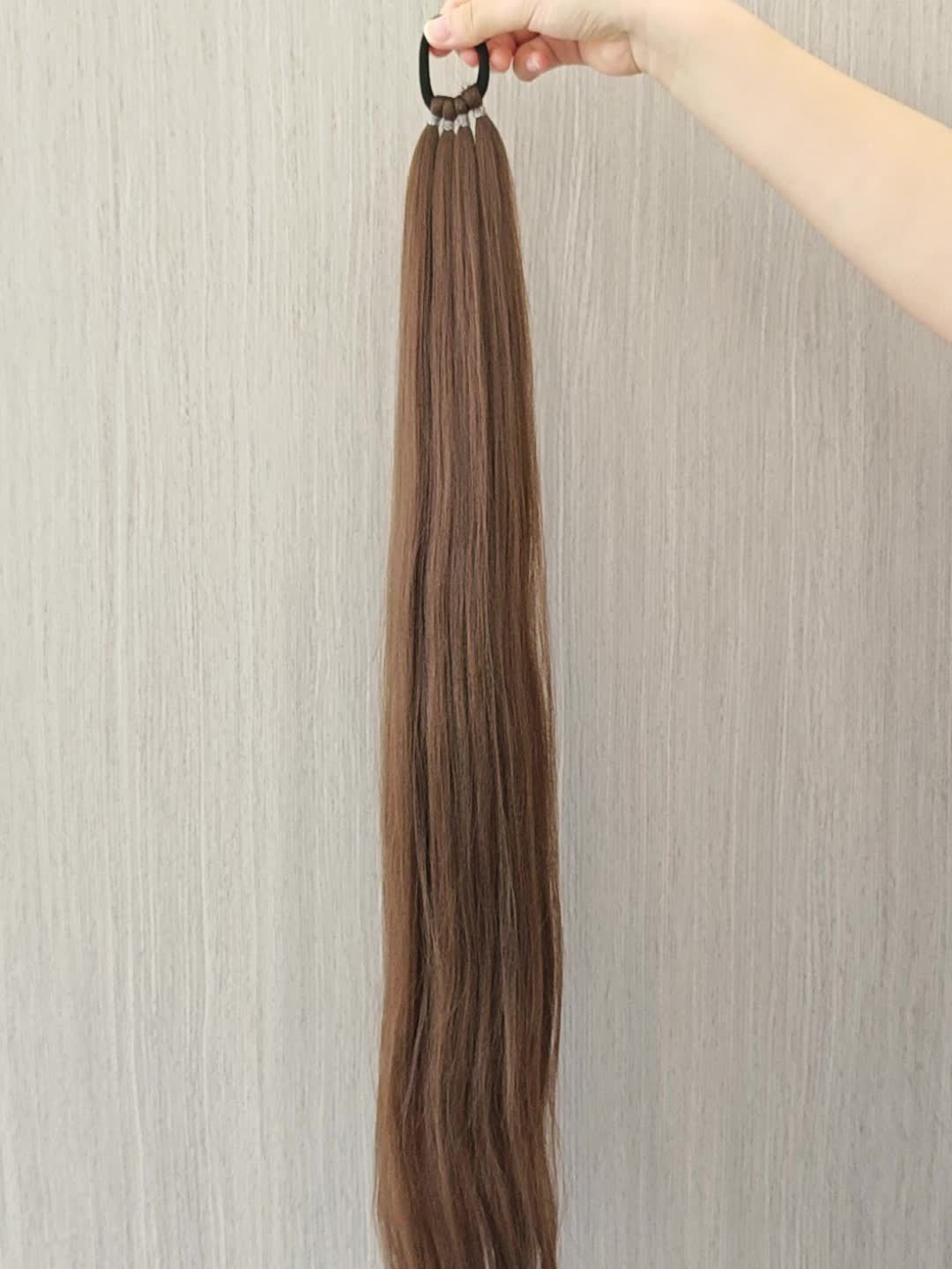 28-inch (71 cm) Long Straight Synthetic Ponytail Extension with Elastic Band - Black Heat-Resistant Soft Fiber