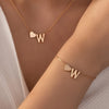 Minimalist Heart & Letter Necklace and Bracelet Set - Two-Piece Women's Everyday Jewelry