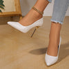 Women's Elegant Floral Vintage Pumps - Shallow Slip-On Stiletto High Heels, Pointed Toe Party Shoes